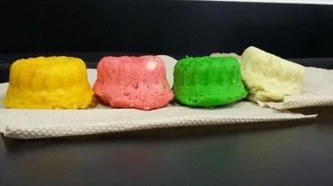 White is baking powder, red is Tartaric acid, green is citric and yellow is acetic